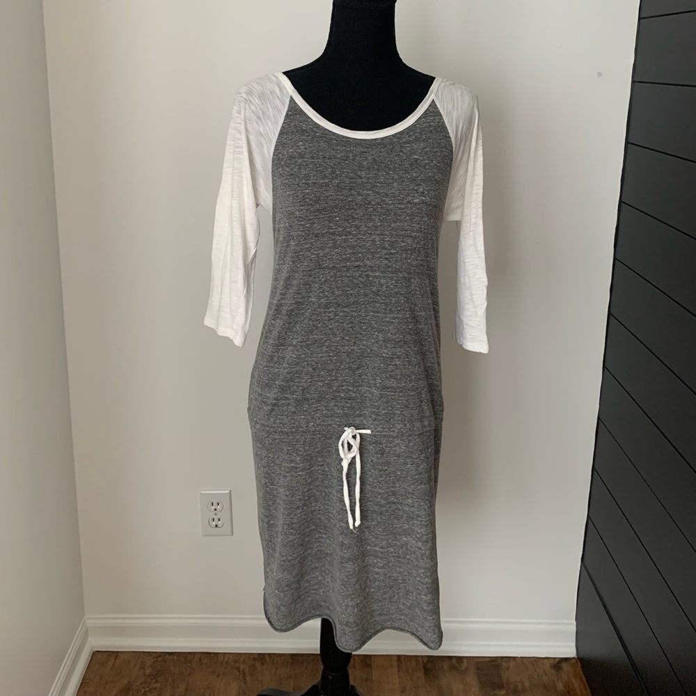 Allison Joy Grey and White Semi-Long Sleeve Dress